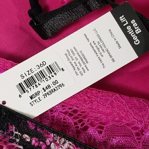 2 PACK BEBE INTIMATES PLUNGE GENTLE LIFT UNDERWIRE BRAS 36D Pink/Black TAGLESS - Picture 4 of 7